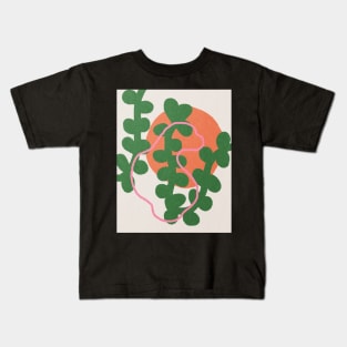 Pink line on green plant, Abstract art, Red sun Kids T-Shirt